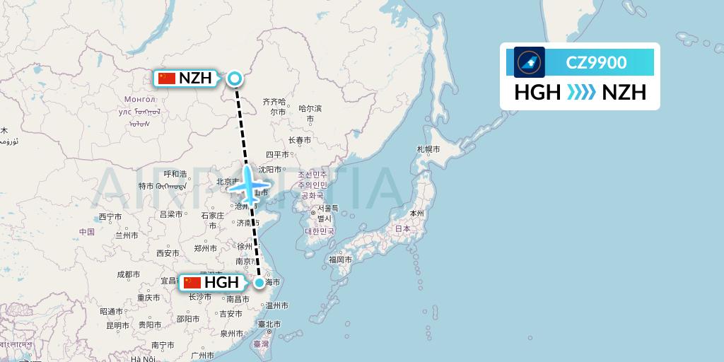 CZ9900 China Southern Airlines Flight Map: Hangzhou to Manzhouli