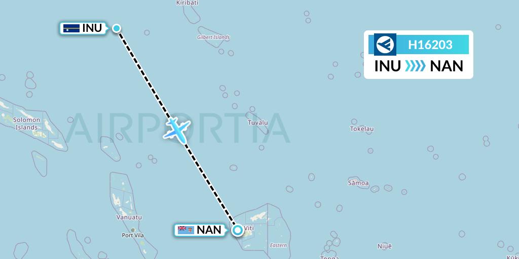 H16203 Hahn Air Systems Flight Map: Yaren District to Nadi