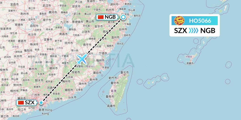 HO5066 Juneyao Airlines Flight Map: Shenzhen to Ningbo