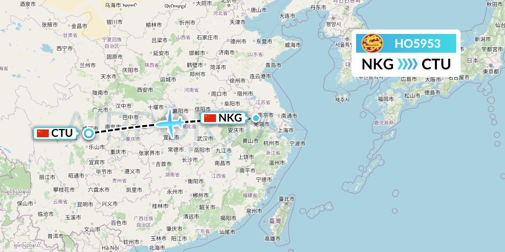 HO5953 Juneyao Airlines Flight Map: Nanjing to Chengdu