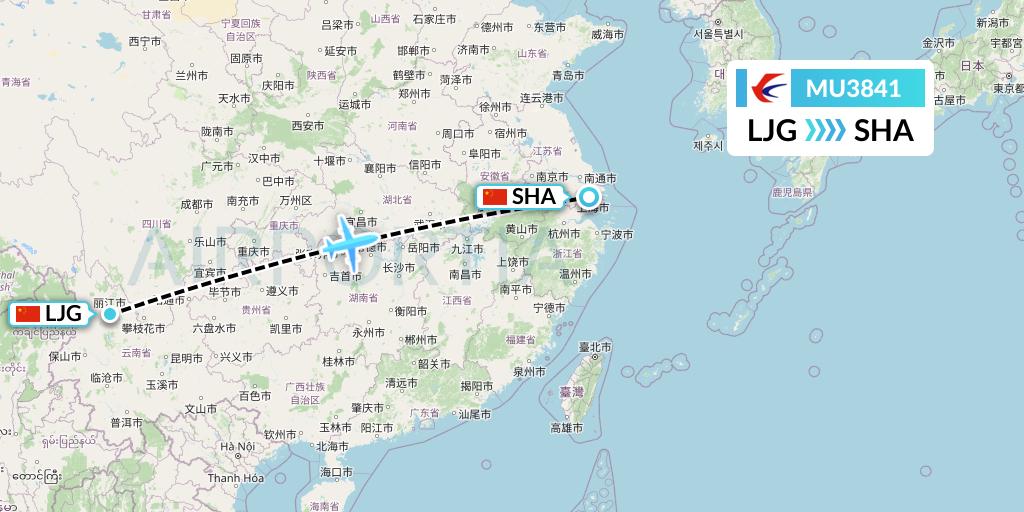 MU3841 China Eastern Airlines Flight Map: Lijiang to Shanghai