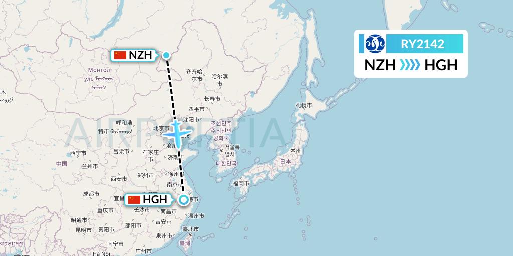 RY2142 Jiangxi Air Flight Map: Manzhouli to Hangzhou