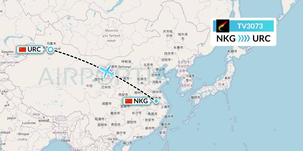 TV3073 Tibet Airlines Flight Map: Nanjing to Urumqi
