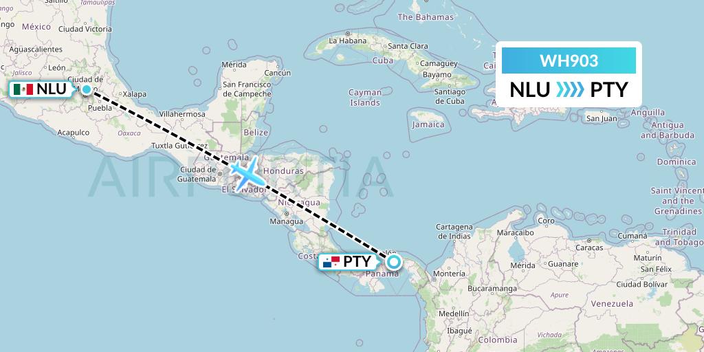 WH903 West African Airlines Flight Map: Reyes Acozac to Panama City
