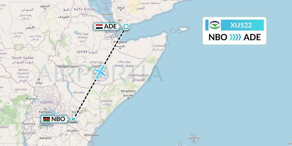 XU522 African Express Airways Flight Map: Nairobi to Aden