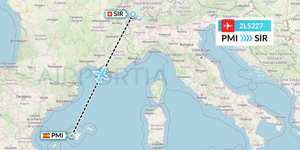 2L5227 Helvetic Airways Flight Map: Palma de Mallorca to Sion