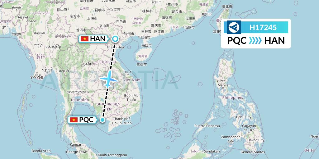 H17245 Hahn Air Systems Flight Map: Phu Quoc to Hanoi