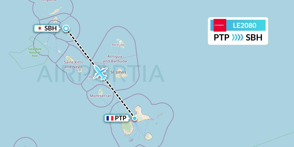 LE2080 Lugansk Airlines Flight Map: Pointe-a-Pitre to St. Jean