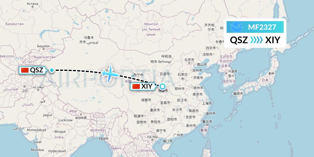 MF2327 Xiamen Airlines Flight Map: Hotan to Xi'an