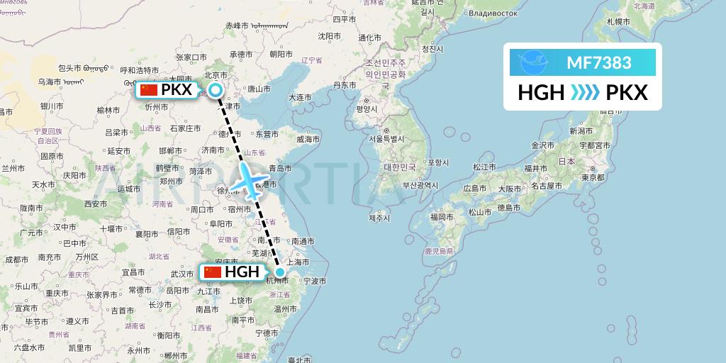 MF7383 Xiamen Airlines Flight Map: Hangzhou to Beijing