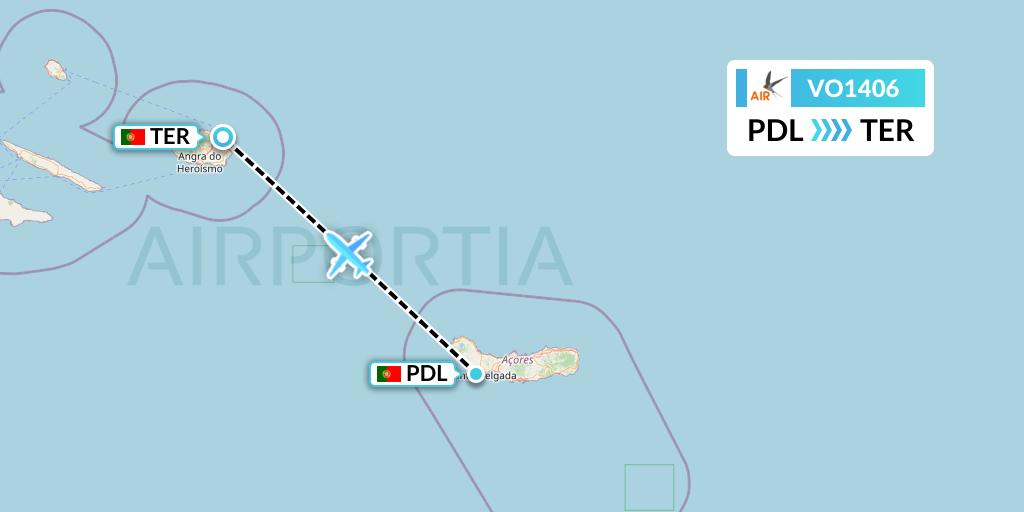 VO1406 Voyage Air Flight Map: Ponta Delgada to Lajes