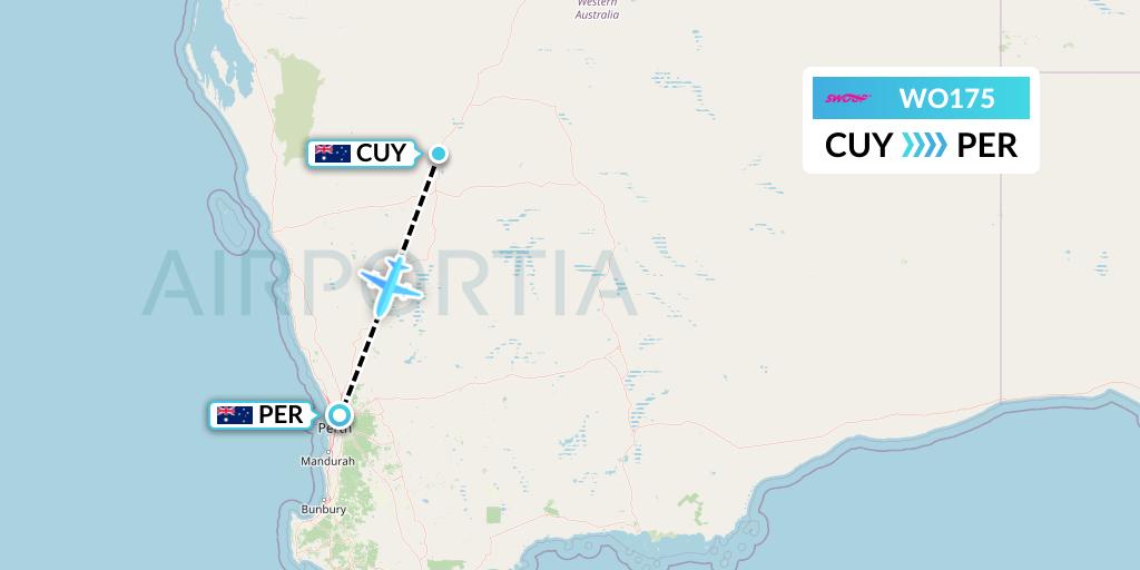 WO175 Swoop Flight Map: Australia to Perth