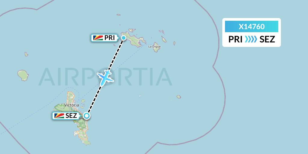 X14760 Nik Airways Flight Map: Praslin Island to Victoria
