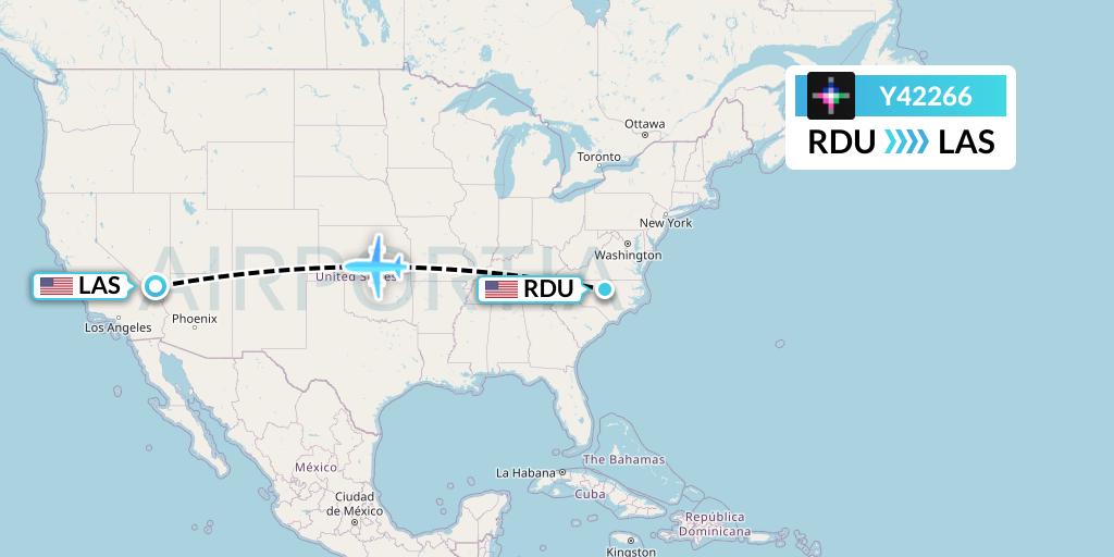 Y42266 Volaris Flight Map: Raleigh-Durham to Las Vegas
