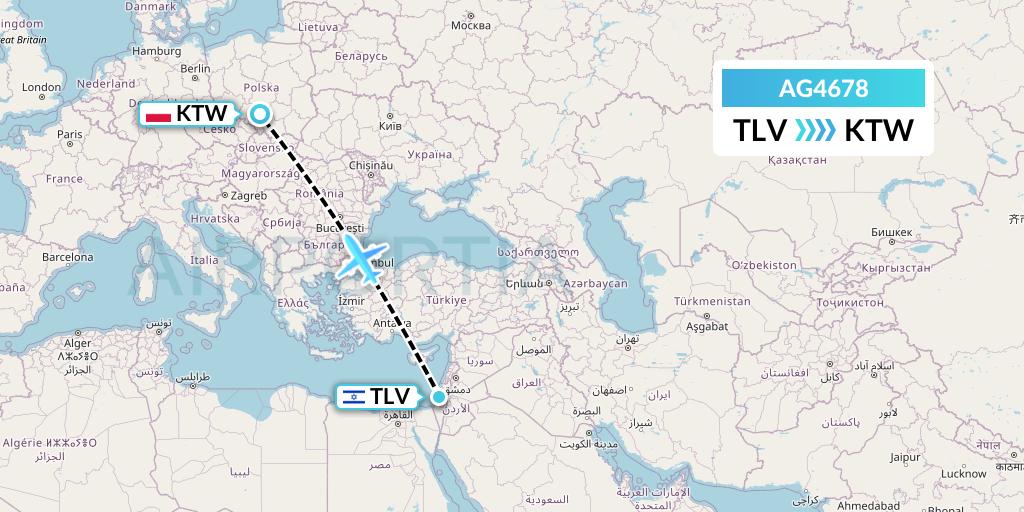 AG4678 Aruba Airlines Flight Map: Tel Aviv to Katowice