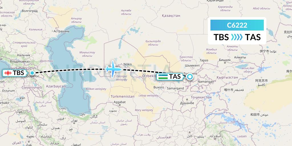 C6222 Capitol Air Express Flight Map: Tbilisi to Tashkent