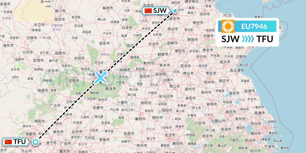 EU7946 Chengdu Airlines Flight Map: Shijiazhuang to Chengdu
