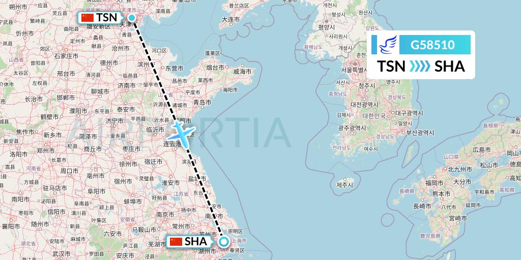 G58510 China Express Airlines Flight Map: Tianjin to Shanghai