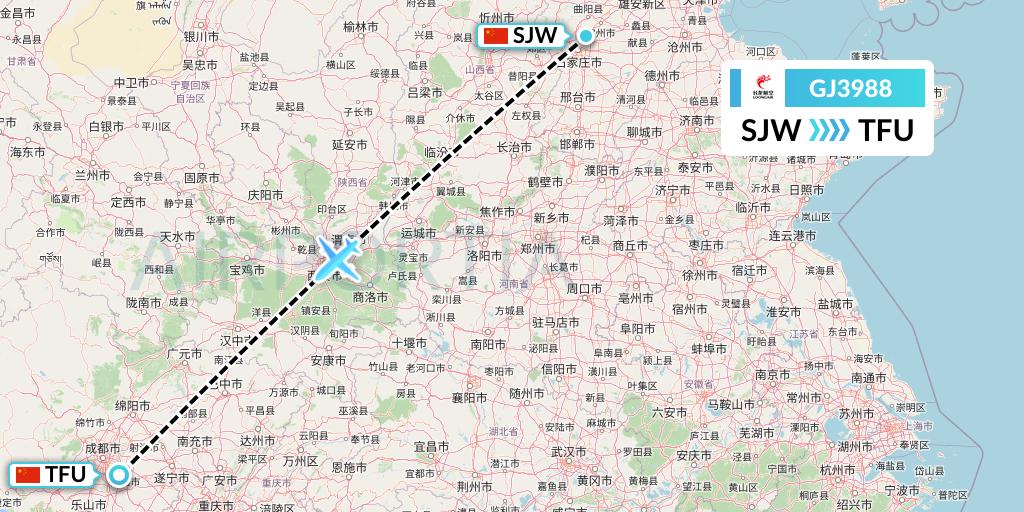 GJ3988 Loong Airlines Flight Map: Shijiazhuang to Chengdu