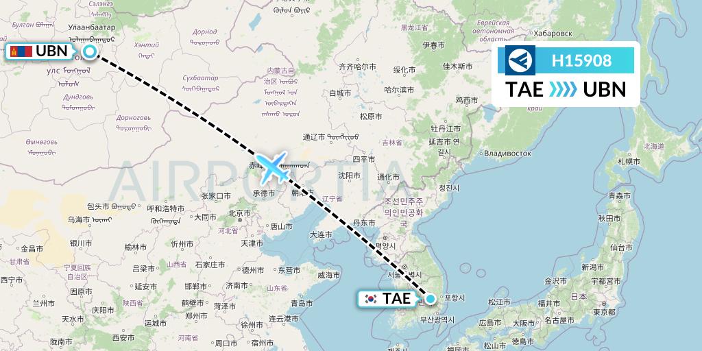 H15908 Hahn Air Systems Flight Map: Daegu to Ulan Bator