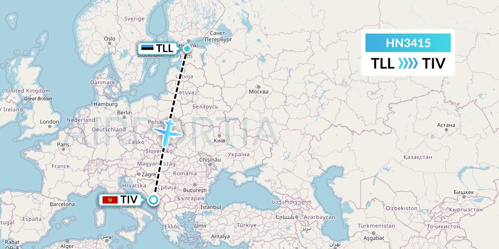 HN3415 Uab Heston Airlines Jsc Heston Airl Flight Map: Tallinn to Tivat