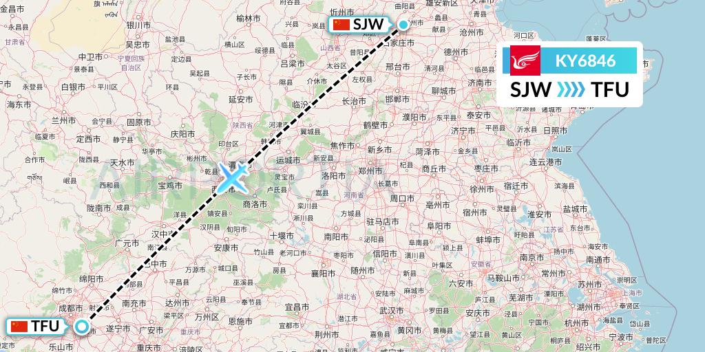 KY6846 Kunming Airlines Flight Map: Shijiazhuang to Chengdu