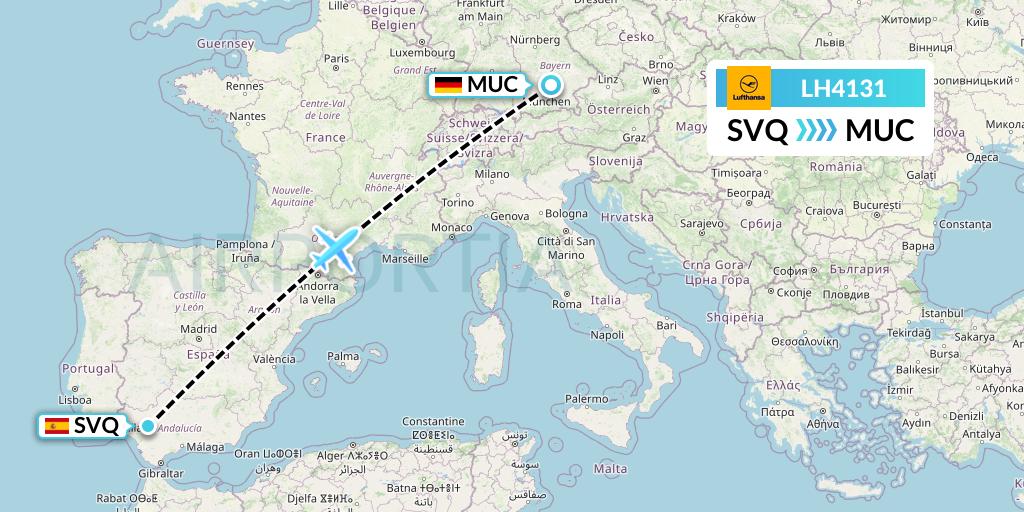 LH4131 Lufthansa Flight Map: Seville to Munich