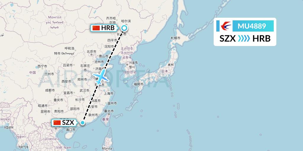 MU4889 China Eastern Airlines Flight Map: Shenzhen to Harbin