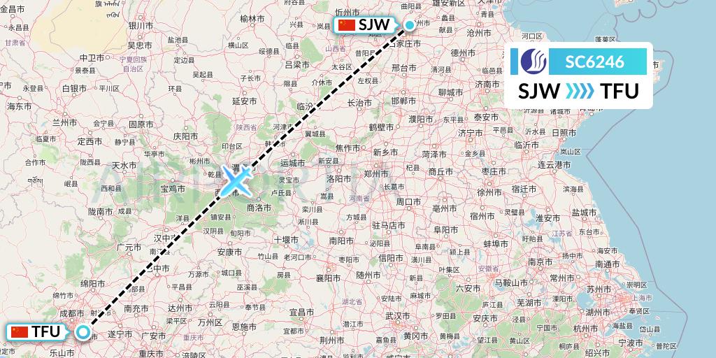 SC6246 Shandong Airlines Flight Map: Shijiazhuang to Chengdu