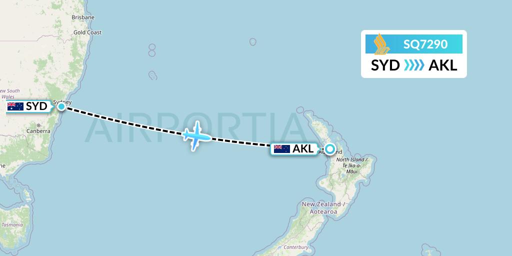 SQ7290 Singapore Airlines Flight Map: Sydney to Auckland
