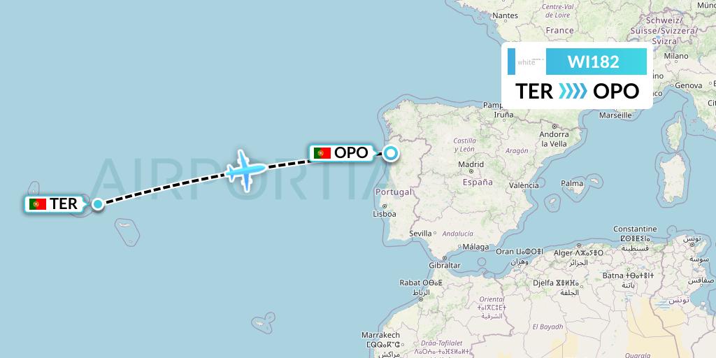 WI182 White Flight Map: Lajes to Porto