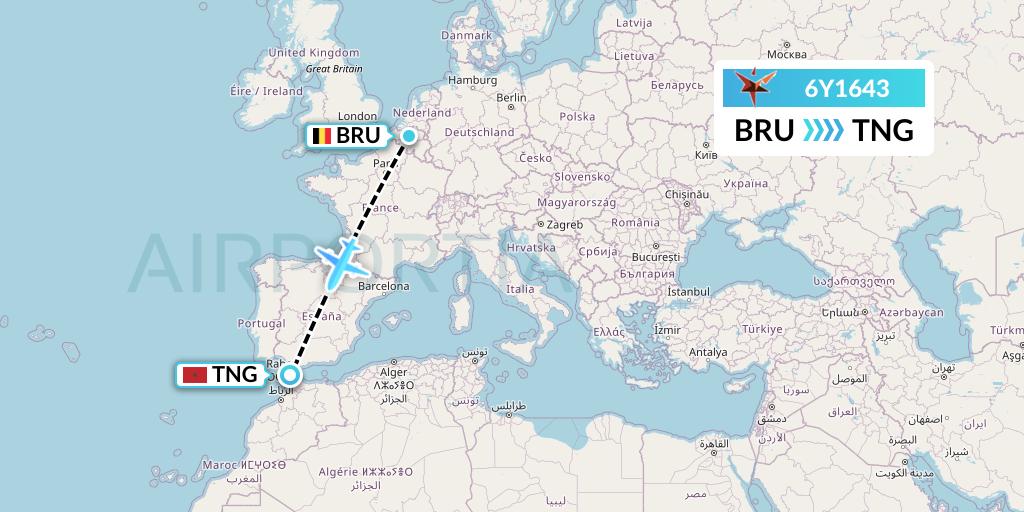 6Y1643 SmartLynx Flight Map: Brussels to Tangier