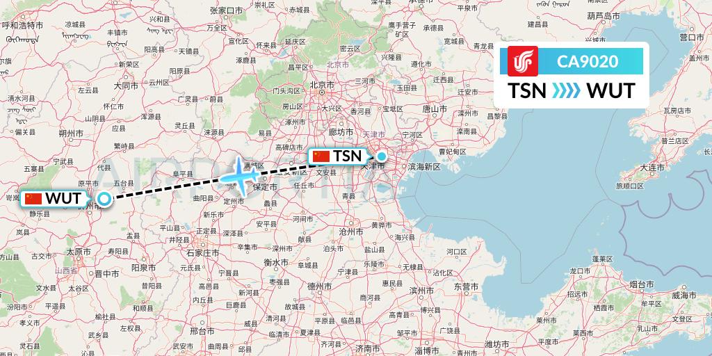 CA9020 Air China Flight Map: Tianjin to Taiyuan