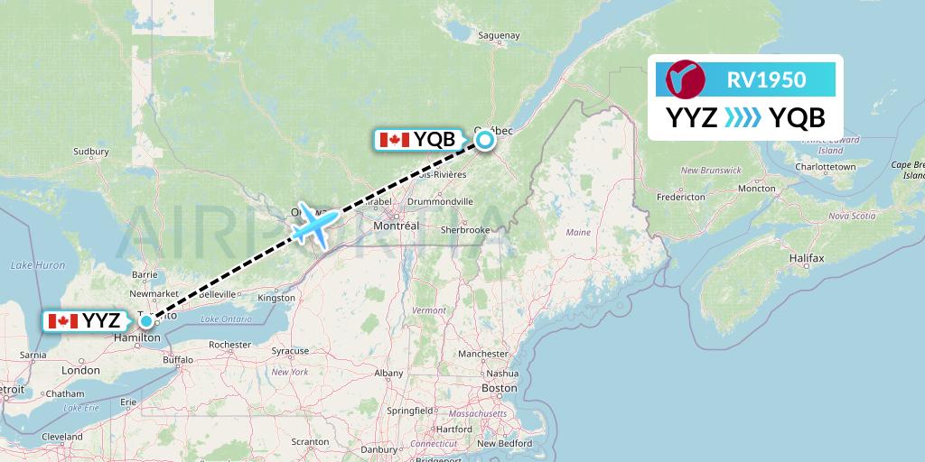RV1950 Air Canada Rouge Flight Map: Toronto to Quebec