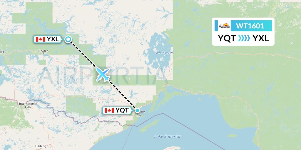 WT1601 Swiftair Flight Map: Thunder Bay to Sioux Lookout