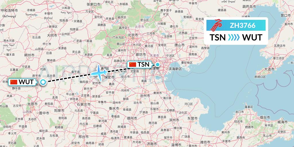 ZH3766 Shenzhen Airlines Flight Map: Tianjin to Taiyuan