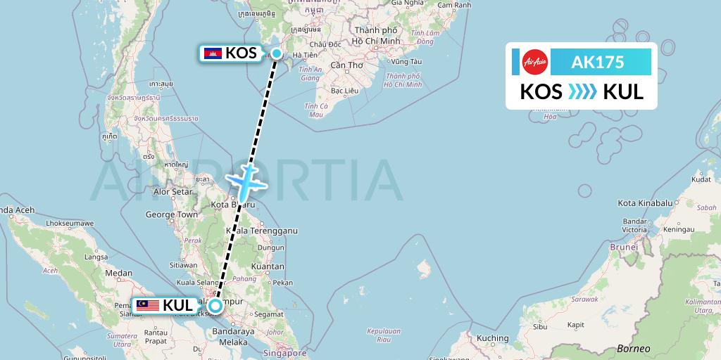 AK175 AirAsia Flight Map: Sihanoukville to Kuala Lumpur