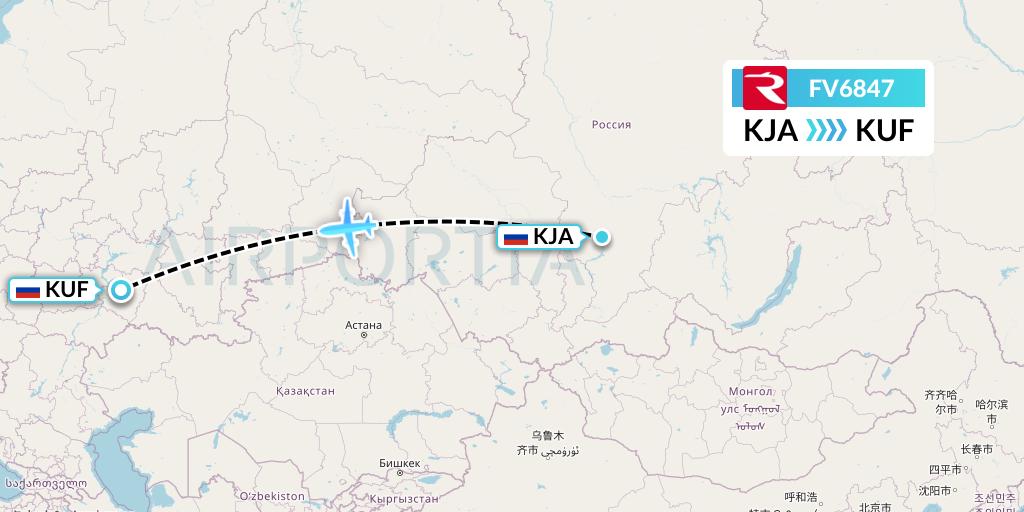 FV6847 Rossiya Flight Map: Krasnoyarsk to Samara