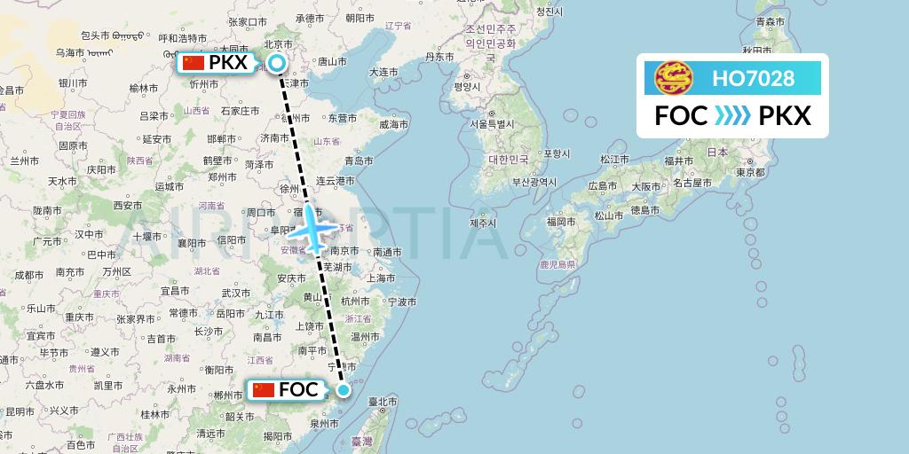 HO7028 Juneyao Airlines Flight Map: Fuzhou to Beijing