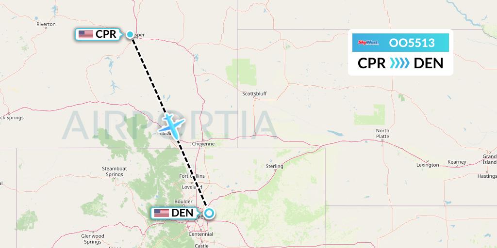 OO5513 SkyWest Airlines Flight Map: Casper to Denver