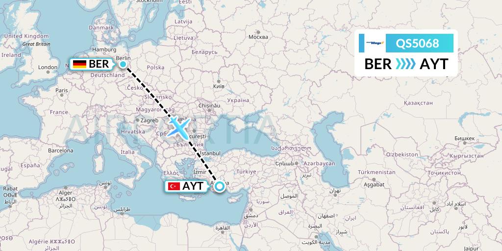QS5068 Smartwings Flight Map: Berlin to Antalya