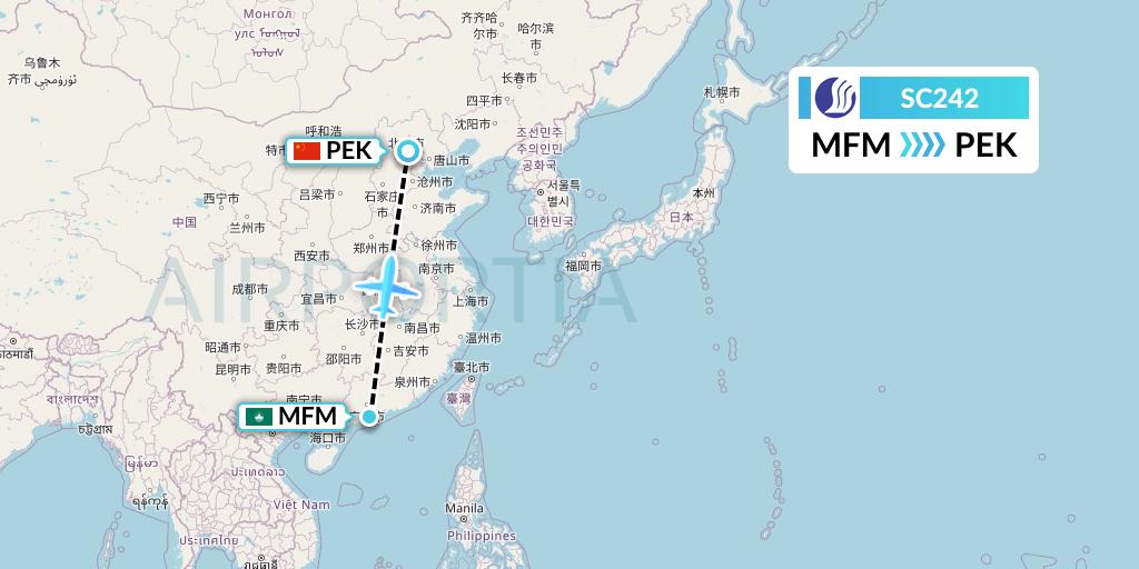 SC242 Shandong Airlines Flight Map: Macau to Beijing