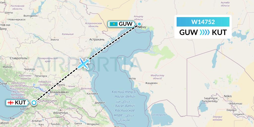 W14752 World Ticket Ltd Flight Map: Atyrau to Kutaisi