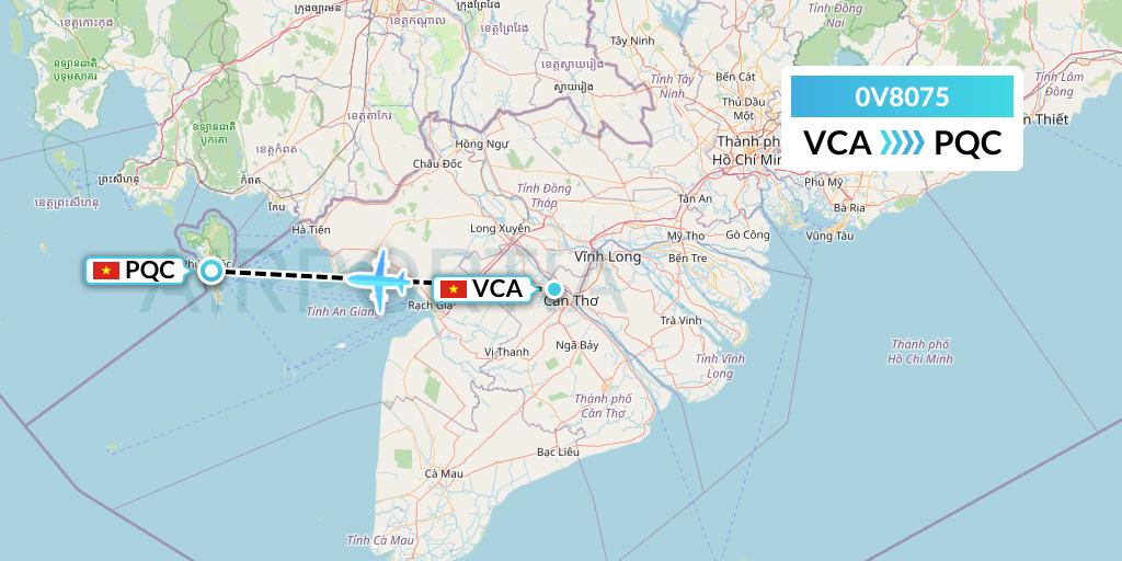 0V8075 Vietnam Air Services Company Flight Map: Can Tho to Phu Quoc