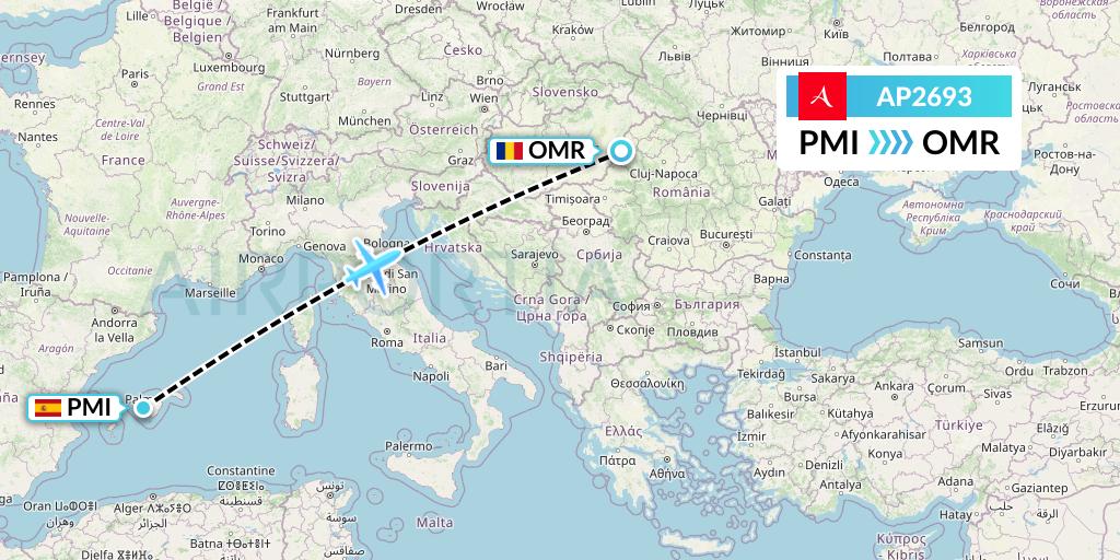 AP2693 AlbaStar Flight Map: Palma de Mallorca to Oradea