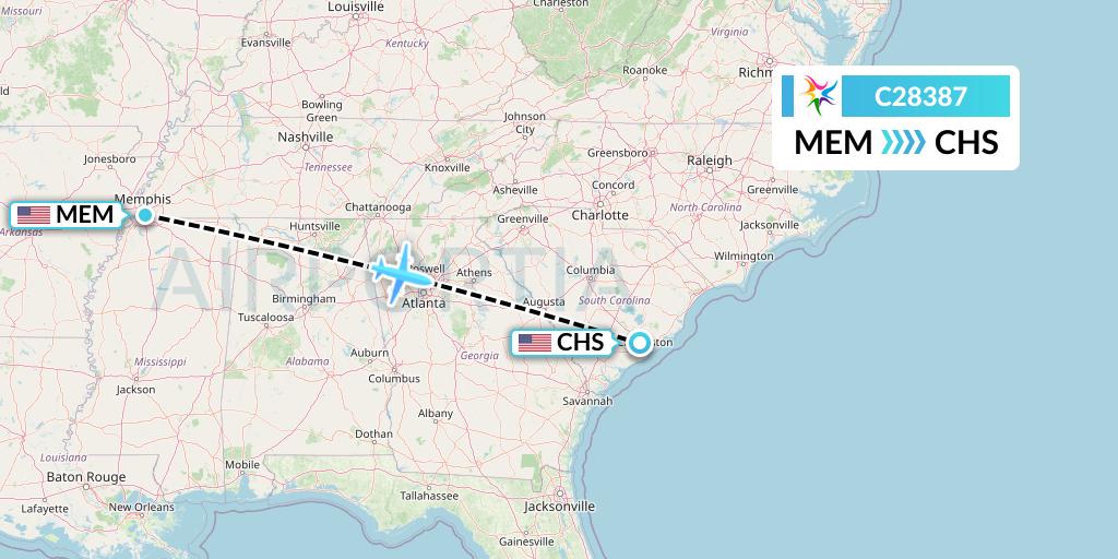 C28387 Ceiba Intercontinental Flight Map: Memphis to Charleston