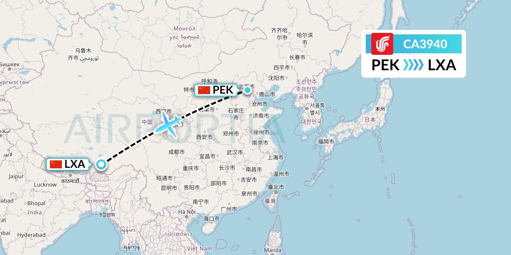 CA3940 Air China Flight Map: Beijing to Lhasa