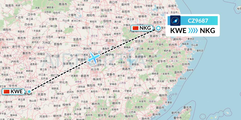 CZ9687 China Southern Airlines Flight Map: Guiyang to Nanjing