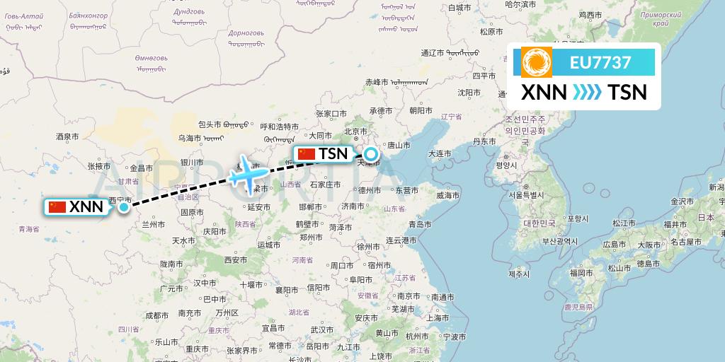 EU7737 Chengdu Airlines Flight Map: Xining to Tianjin