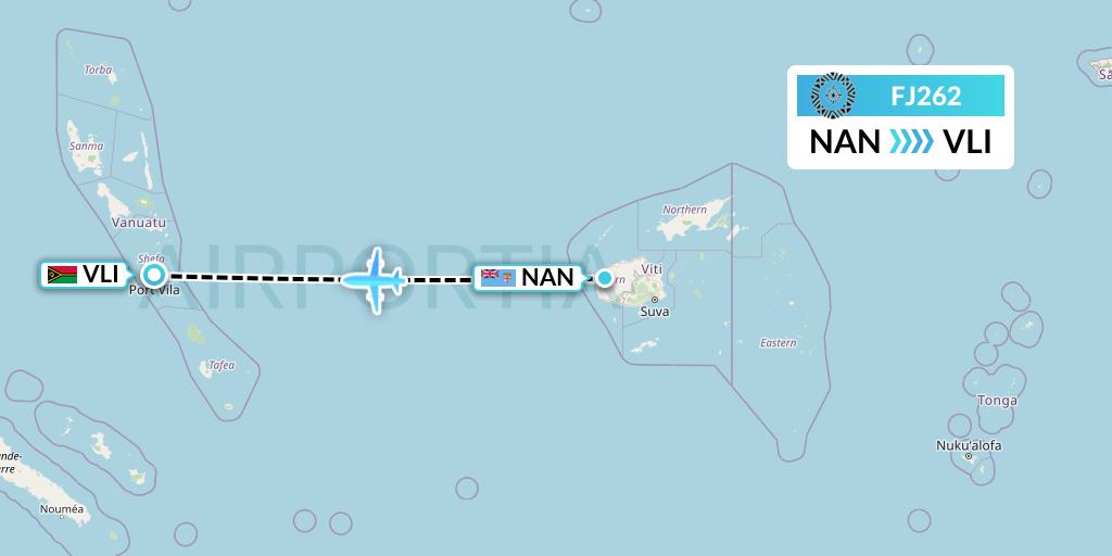 FJ262 Fiji Airways Flight Map: Nadi to Port Vila